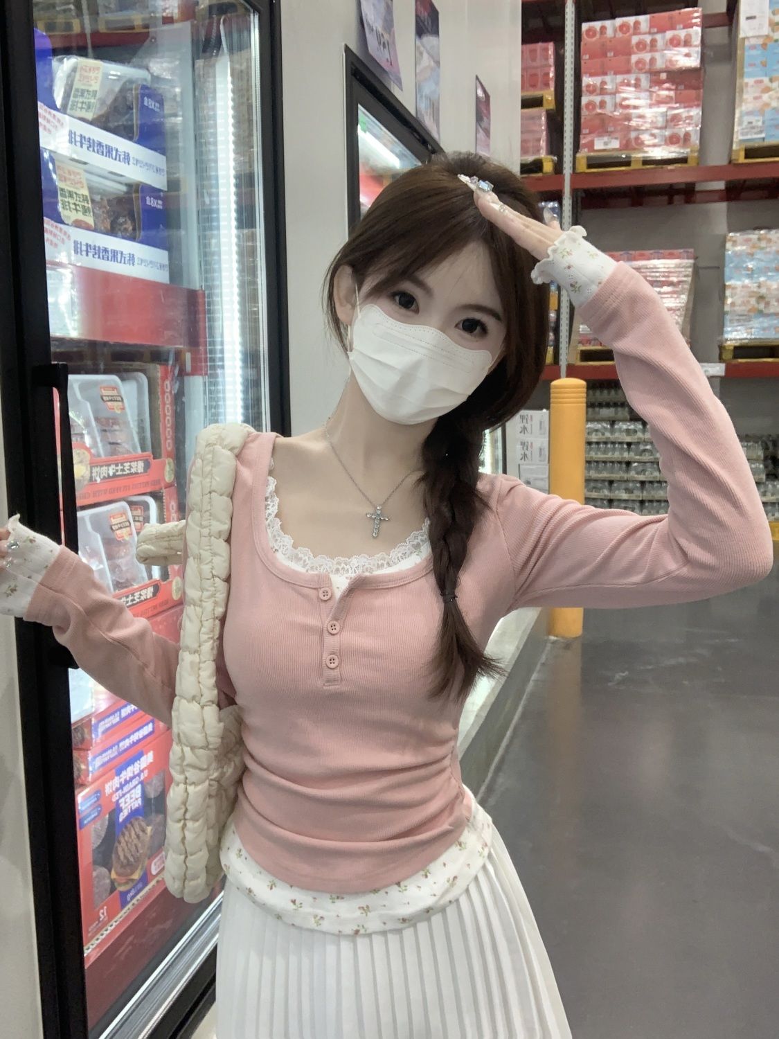 Undershirt Crew Neck - 2026 Pink Floral Two-piece Crew Neck
