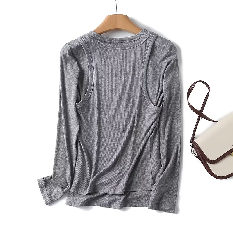 Tank Top Ribbed - Dave&Di Long Sleeve Tshirts Women Elegant